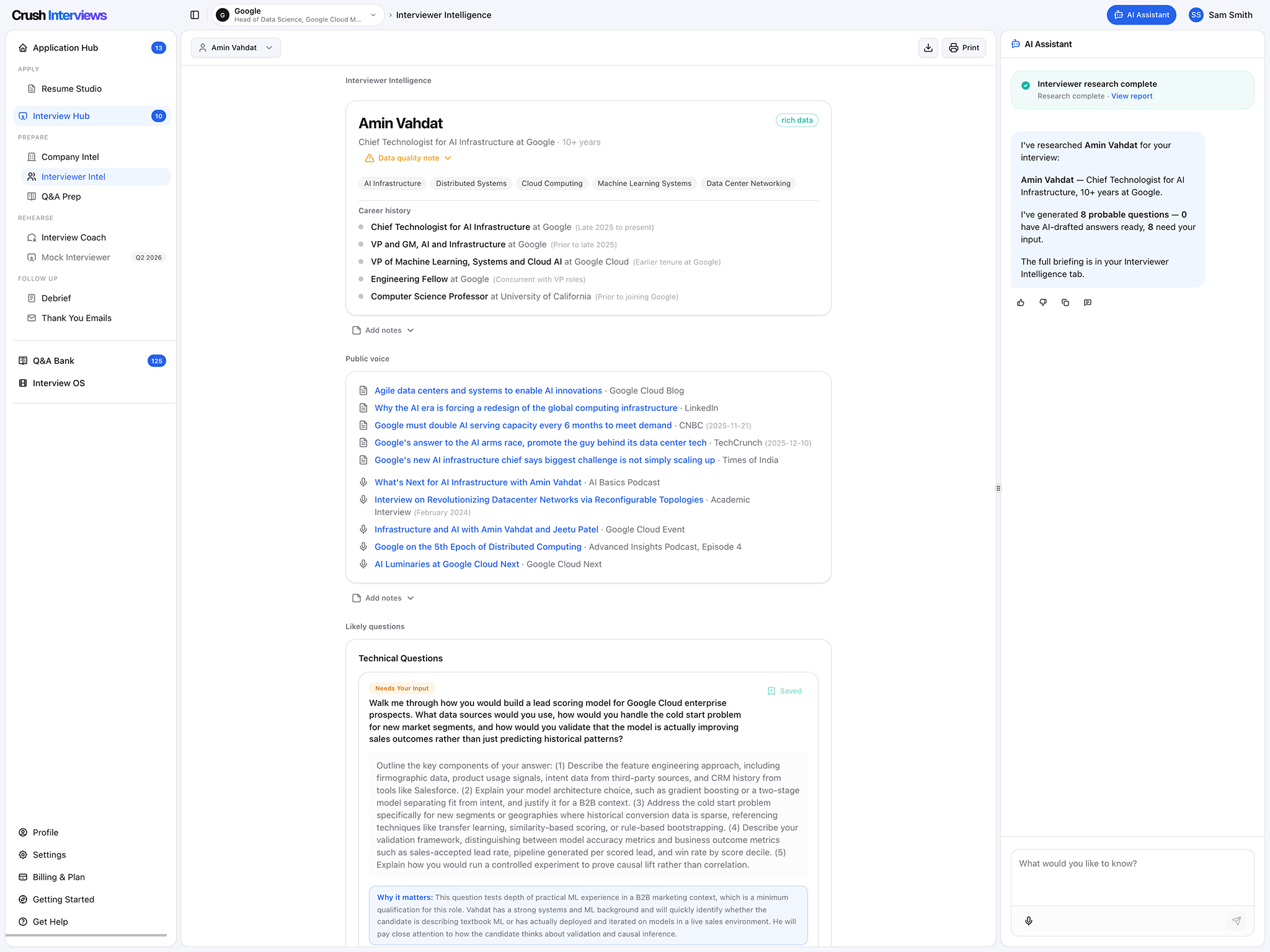 Interviewer Intelligence profile