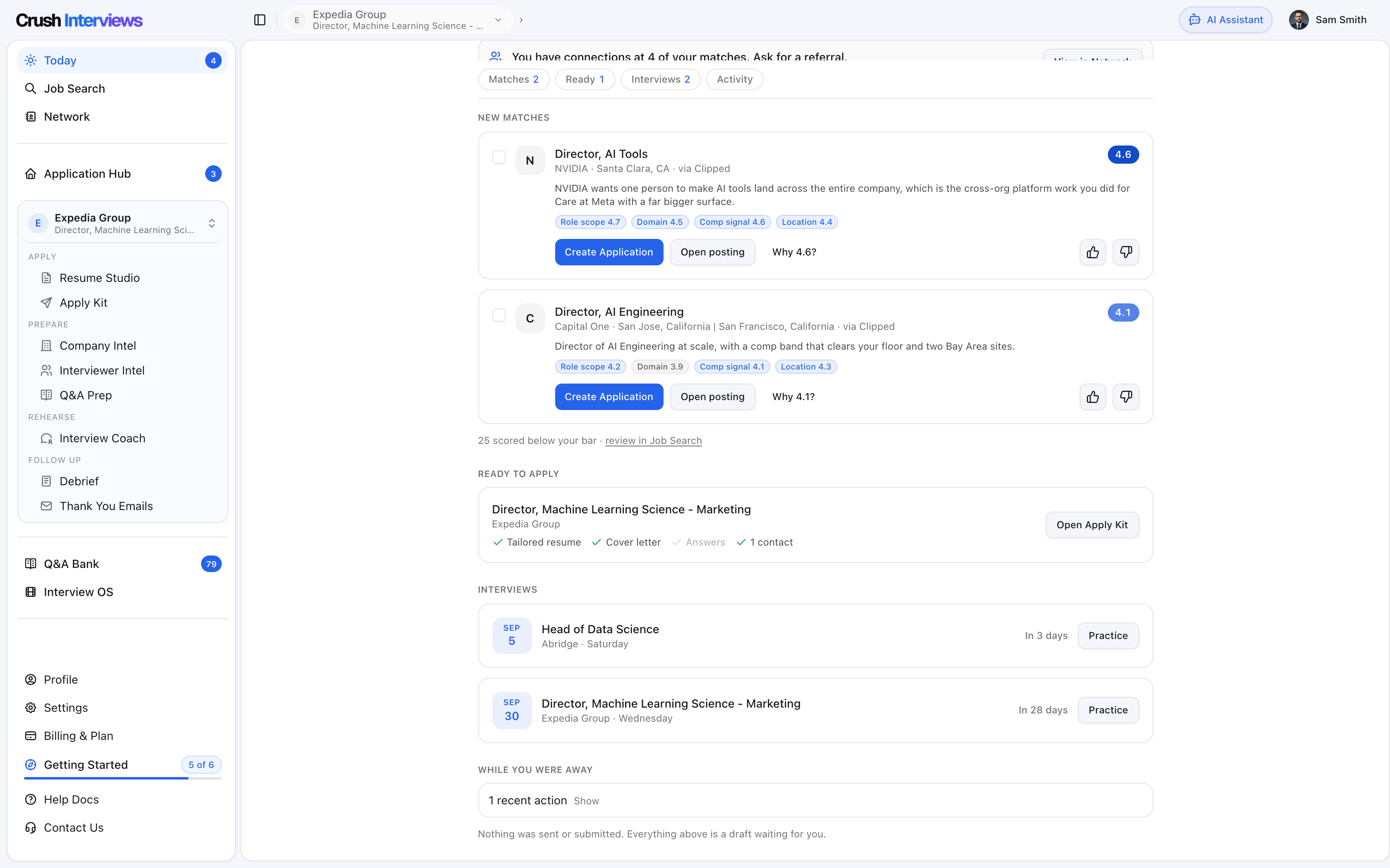 A drafted follow-up on an application that went quiet
