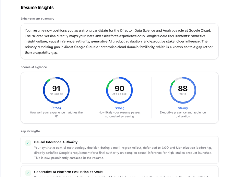 Resume Studio score dials