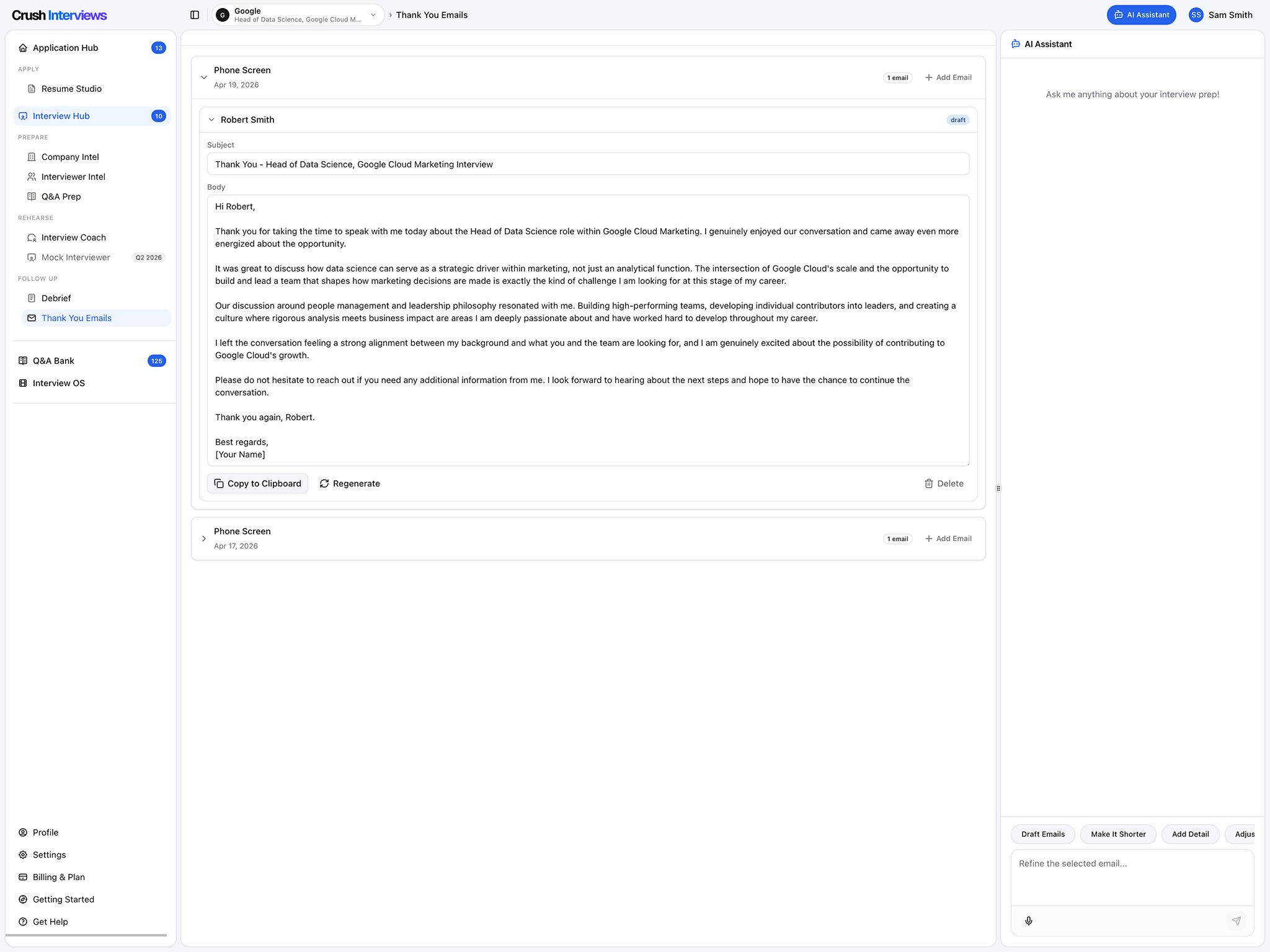 Thank-you email draft